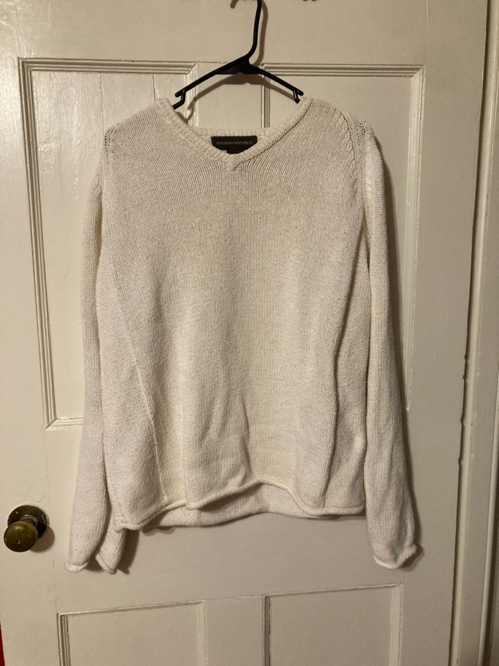 Banana Republic Off-White V-Neck 100% Cotton Knit Sweater